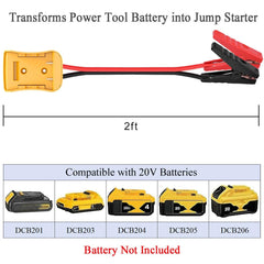GRZWAYS adapter plug detail connecting to DEWALT 20V battery for emergency starts