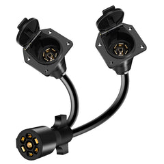 Gubrdfrsod front view showing dual 7-way female sockets and male plug, simplifies dual towing