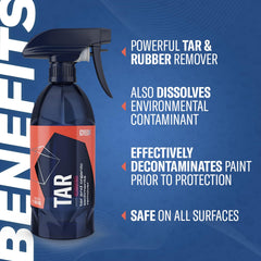 Gyeon tar remover label close-up highlighting safe-for-coatings benefit