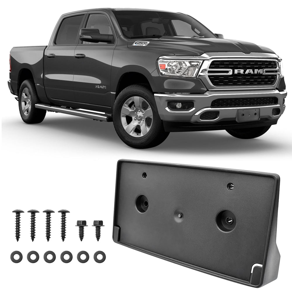 GZSH front license plate frame mounted on Ram 1500 showing clean fit and protection