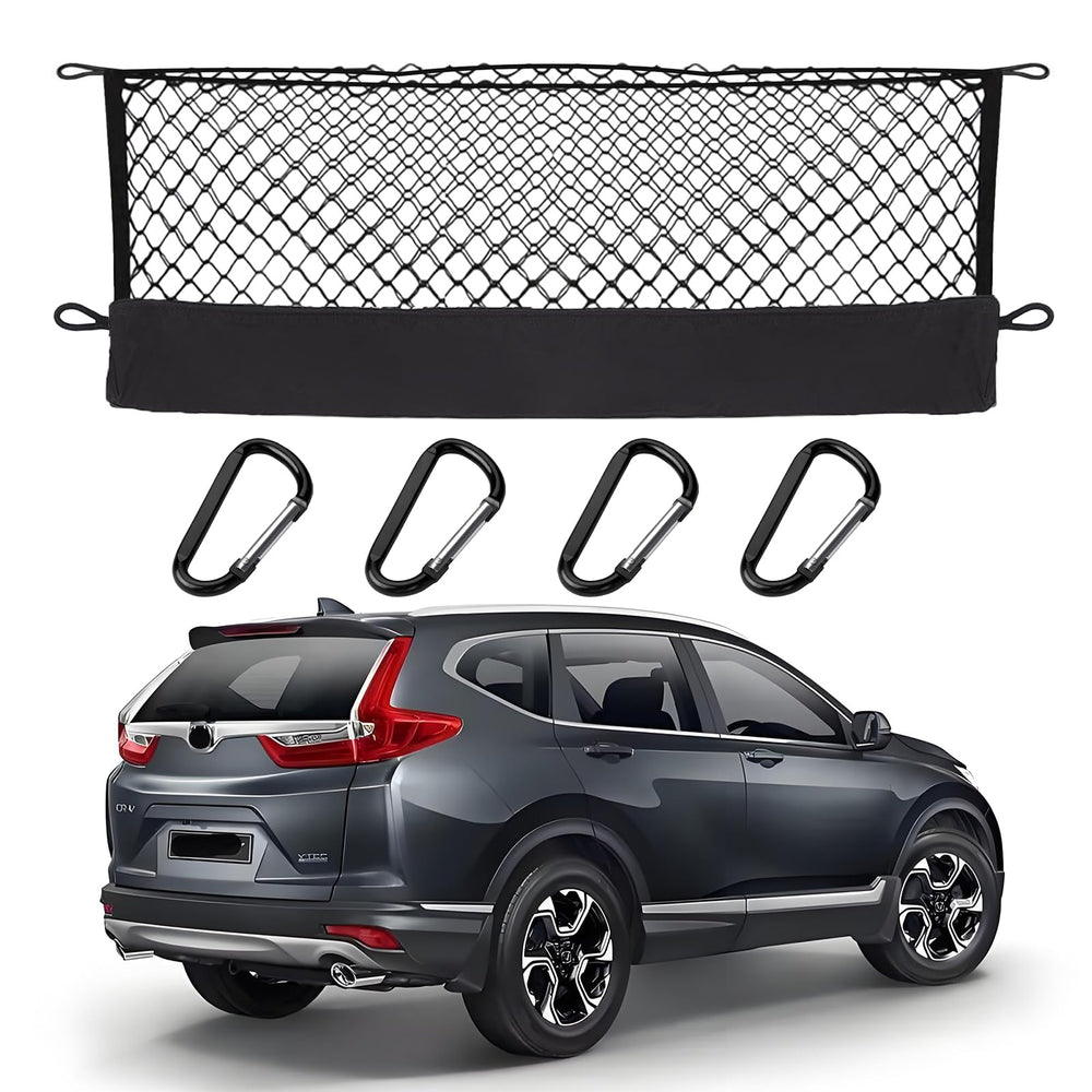 Hacyikee cargo net front view showing full trunk coverage and tidy storage
