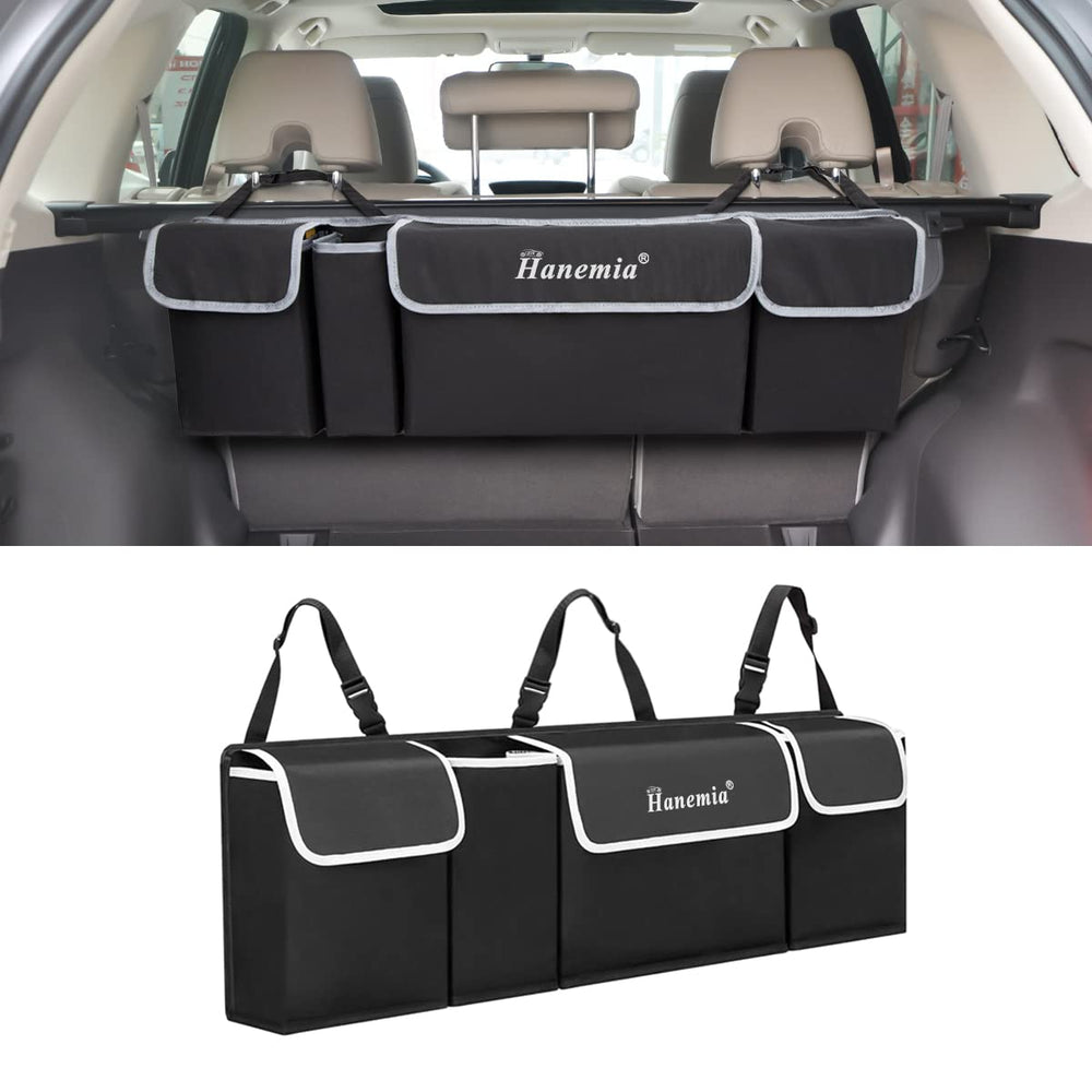 Hanemia front view of trunk organizer showing neat compartments and quick access