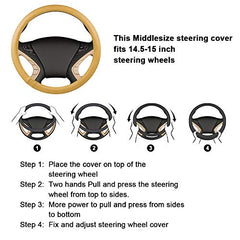 HAOKAY cover size comparison with hand to show fit for 14.5–15 inch steering wheels