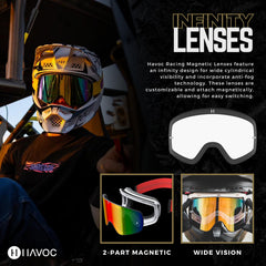 Havoc Racing lens coating close-up highlighting anti-fog and anti-scratch protection