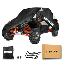 HAYCOVER front view full coverage protecting UTV from rain and sun
