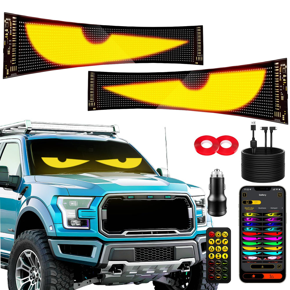 HCYHNB front view of paired windshield LED panels showing sleek profile and brand clarity