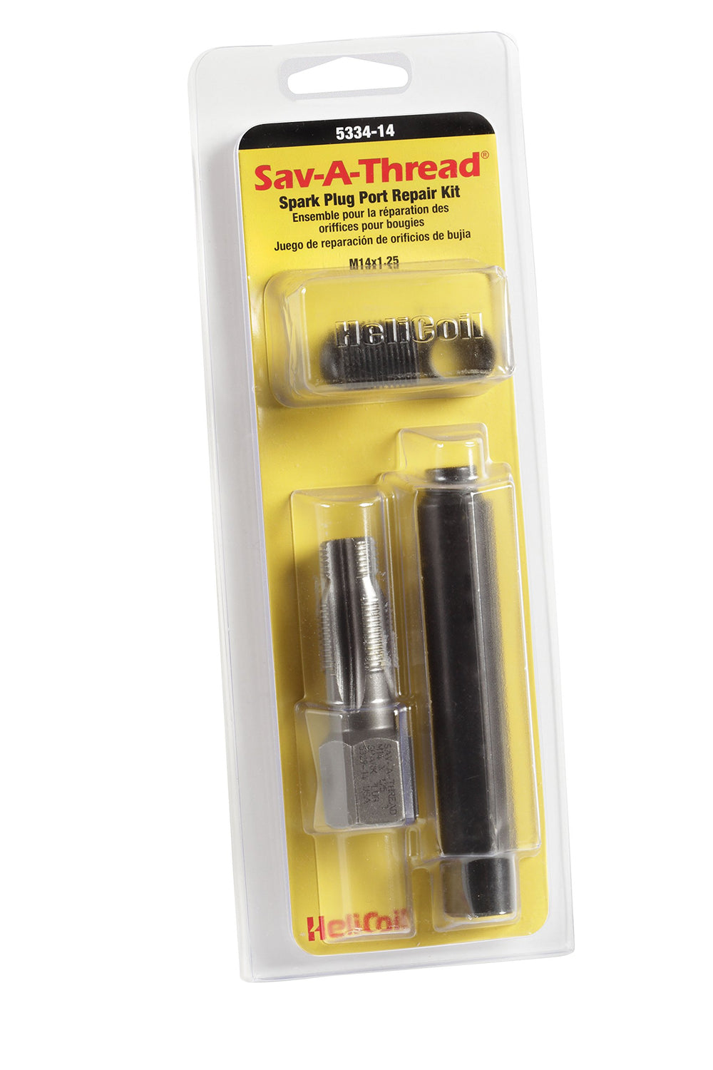 Helicoil kit front view showing components and permanent spark plug hole repair benefit