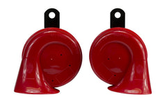 HELLA twin trumpet front view showing bold horns and clear safety benefit