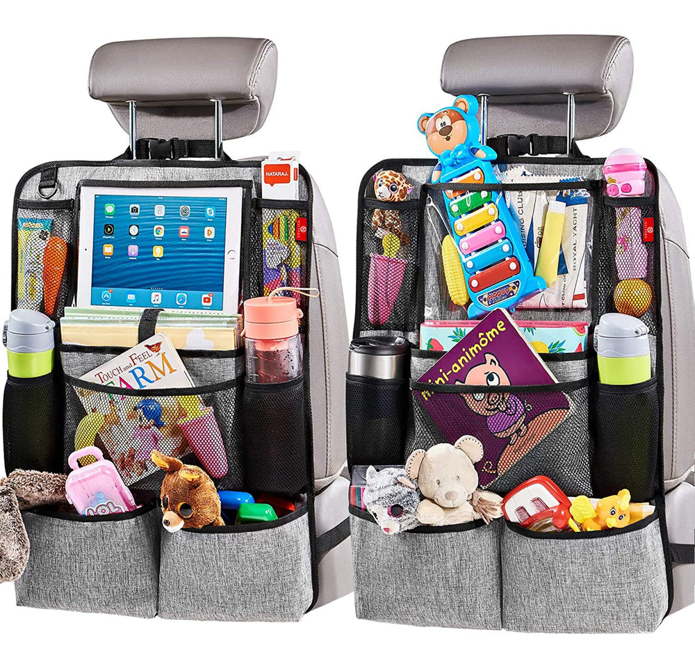 Helteko front view showing organizer protecting seat back and neat storage