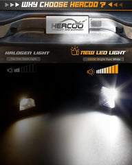 HERCOO LED bulb close-up highlighting bright 6000K light output
