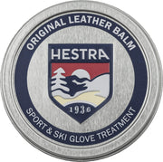 Hestra leather balm front packaging showing jar and label with protective benefits