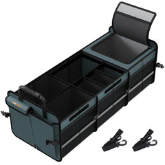 HEYTRIP trunk organizer front view shows spacious layout and secure compartments, ideal for tidy cargo