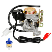 HIAORS carburetor front view showing mounting points and durable construction improving fit