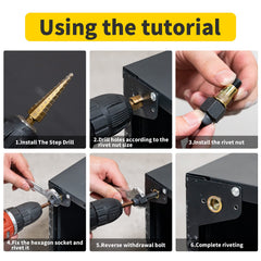 HIFESON step drill bit creating a clean hole for accurate rivet nut installation