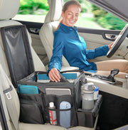 High Road CarHop front view showing padded lid and cup holders for stable workspace
