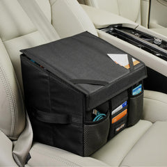 High Road front view of passenger seat organizer showing organized files and laptop accessibility