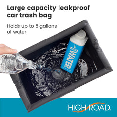 High Road TrashStash top detail with push-close lid preventing spills benefit