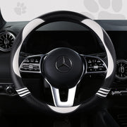 HighnessHwoo front view of white cat steering cover showing cute design and fit benefit