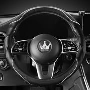 HighnessHwoo front view of white steering wheel cover showing sporty look and fit benefit