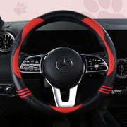 HighnessHwoo front view of red steering wheel cover showing fit and color for stylish upgrade