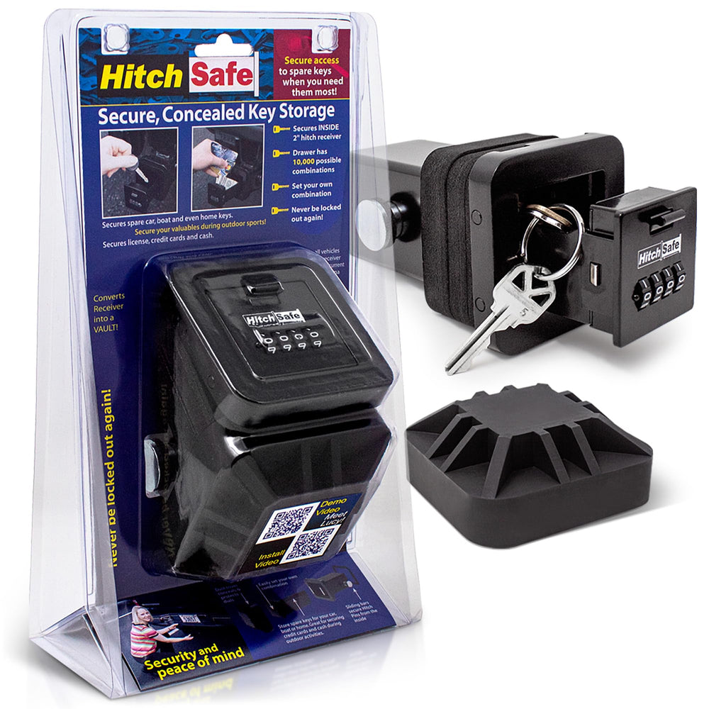 HitchSafe HS7000 front view showing compact secure hitch vault benefit concealed storage