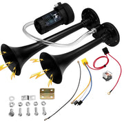 HK dual trumpet front view showing chrome trumpets and robust design benefit safety