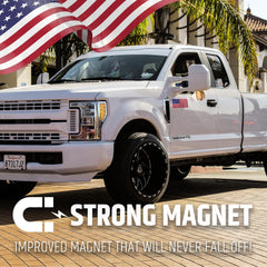 HMmagnets displayed on truck tailgate in use for visible patriotic styling