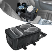 HmmtyRack front view showing organized cup holders and pockets for tidy ride