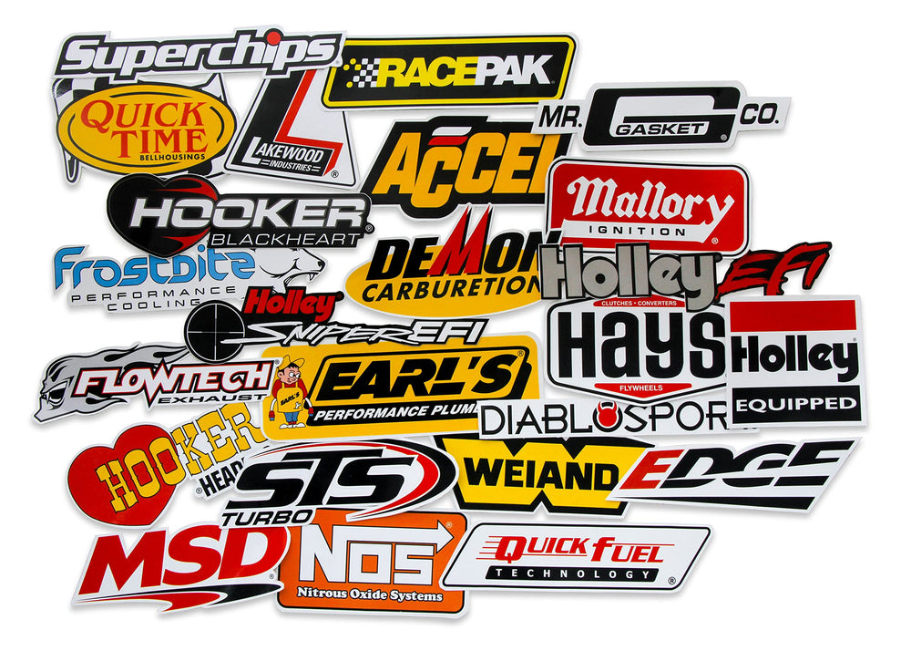 Holley front pack display showing decal assortment and easy identification benefits