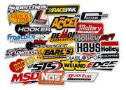 Holley front pack display showing decal assortment and easy identification benefits