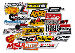 Holley front pack display showing decal assortment and easy identification benefits