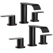 Homevacious front view of faucet set showing modern waterfall spout and dual handles, enhancing sink aesthetics