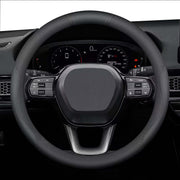 HONQIRAX front view steering wheel cover showing sleek black finish and fit benefit