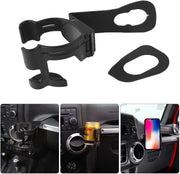 Hooke Road front view installed in Jeep Wrangler JK showing organized cup and phone benefit