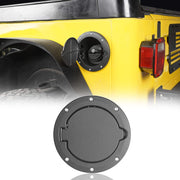 Hooke Road front view of fuel filler door cover showing rugged black finish and fit
