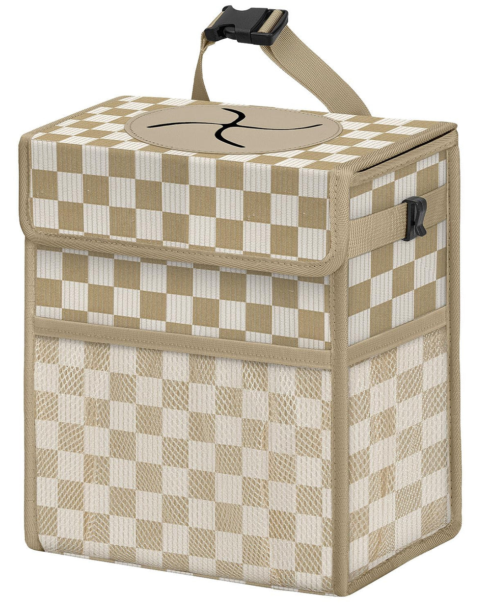 HORJONES front view of corduroy trash can showing neat design and storage benefit