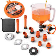HORUSDY funnel front view showing spill-proof design and clean fill