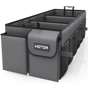 HOTOR trunk organizer front view showing durable fabric and easy carrying handles for tidy trunks