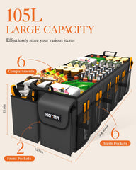 HOTOR organizer in trunk with groceries showing stability and easy access benefit