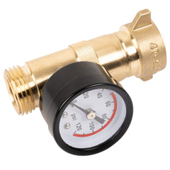Hourleey pressure gauge close-up showing readable dial, helps monitor water pressure