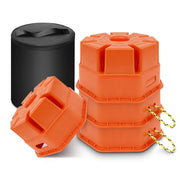 HOXWELL front view of four orange jack blocks showing bright color and included bag for easy transport