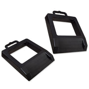 HOXWELL front view of two rubber chocks showing size and shape, improving worker safety