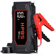 HPBS jump starter front view showing rugged housing and ports, reliable roadside power