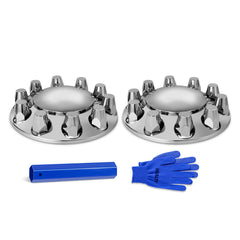 HQALTY chrome dome front axle cover kit showing full front view and polished benefit