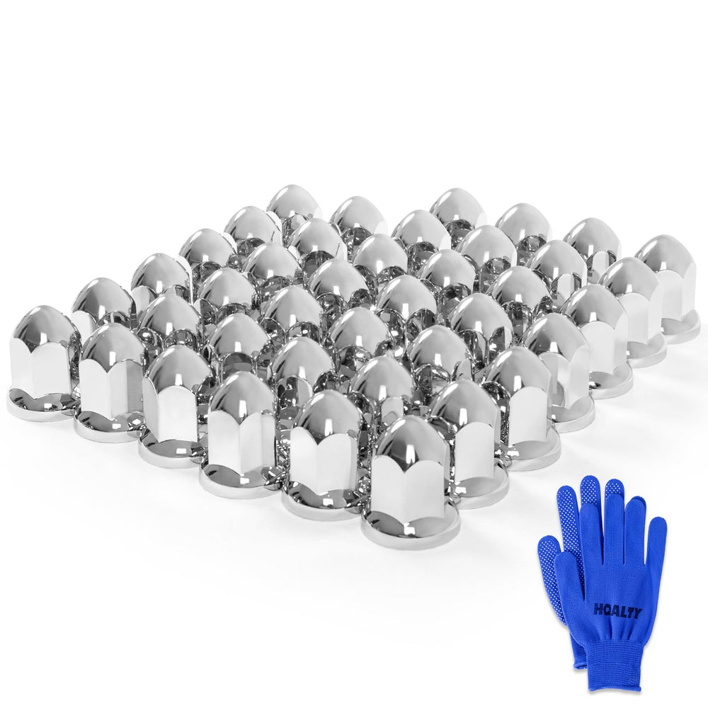 HQALTY front view of 40-piece lug nut covers showing chrome finish and complete kit benefit