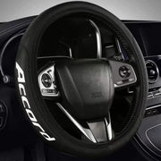 HUIANTS front view of white steering wheel cover showing clean packaging and brand benefit of style
