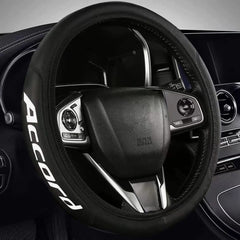 HUIANTS front view of white steering wheel cover showing clean packaging and brand benefit of style