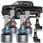 HUOKEDS front packaging showing 6-piece Ford F150 bulb kit and quick fit benefit
