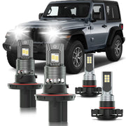 HUOKEDS front packaging showing the Jeep Wrangler JL bulb kit and easy installation benefit