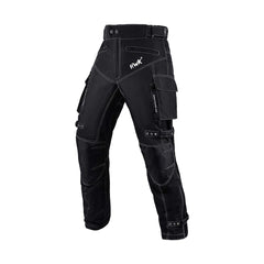 HWK Motorsports Apparel front view of black motorcycle pants showing fit and pockets for confident riding